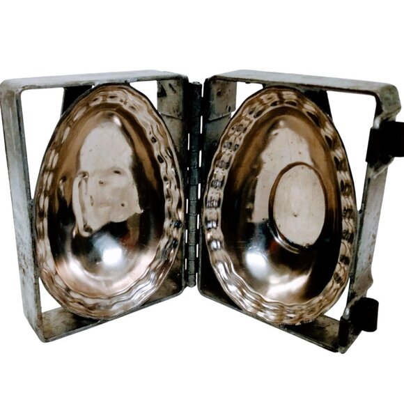 Antique Industrial Hinged Metal-Large Chocolate Single Egg Mold-1930's - Picture 2 of 12